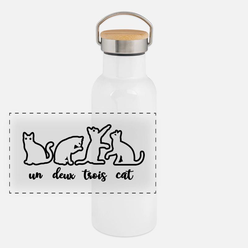 Un Deux Trois Katze Liebhaber Kätzchen Kitty Geschenk Panorama Thermosflasche mit Bambusdeckel