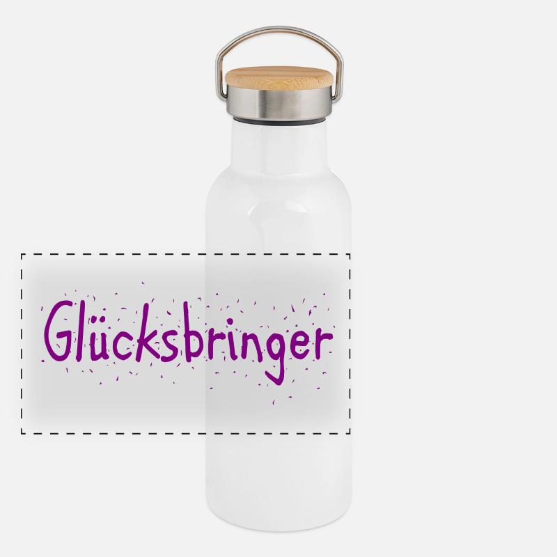 Glücksbringer Panorama Thermosflasche mit Bambusdeckel