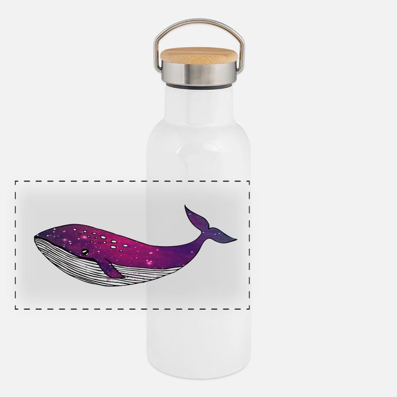Wal Weltall Sternenhimmel Galaxy - Panorama Thermosflasche mit Bambusdeckel - Weiß