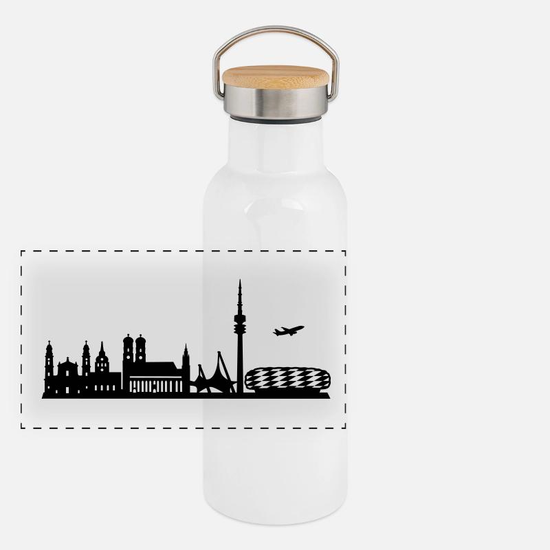 Skyline Munich - Gourde isotherme avec bouchon en bambou - blanc