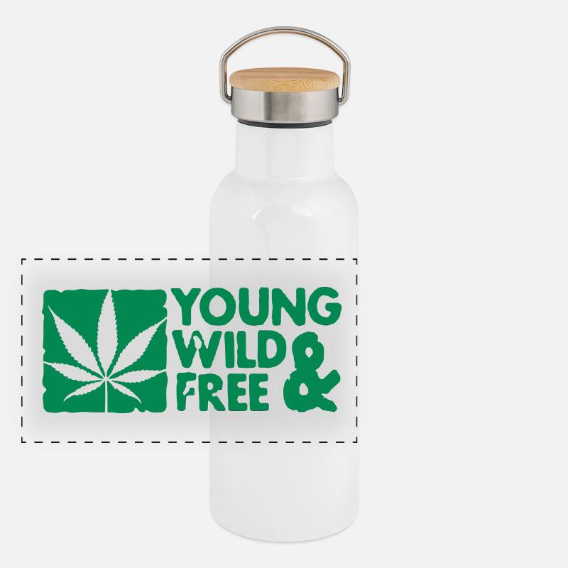 young wild and free weed leaf boxed - Panorama Thermosflasche mit Bambusdeckel - Weiß