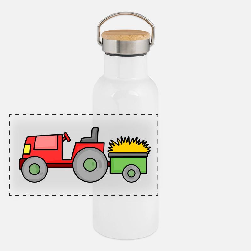 Traktor mit Anhänger Panorama Thermosflasche mit Bambusdeckel