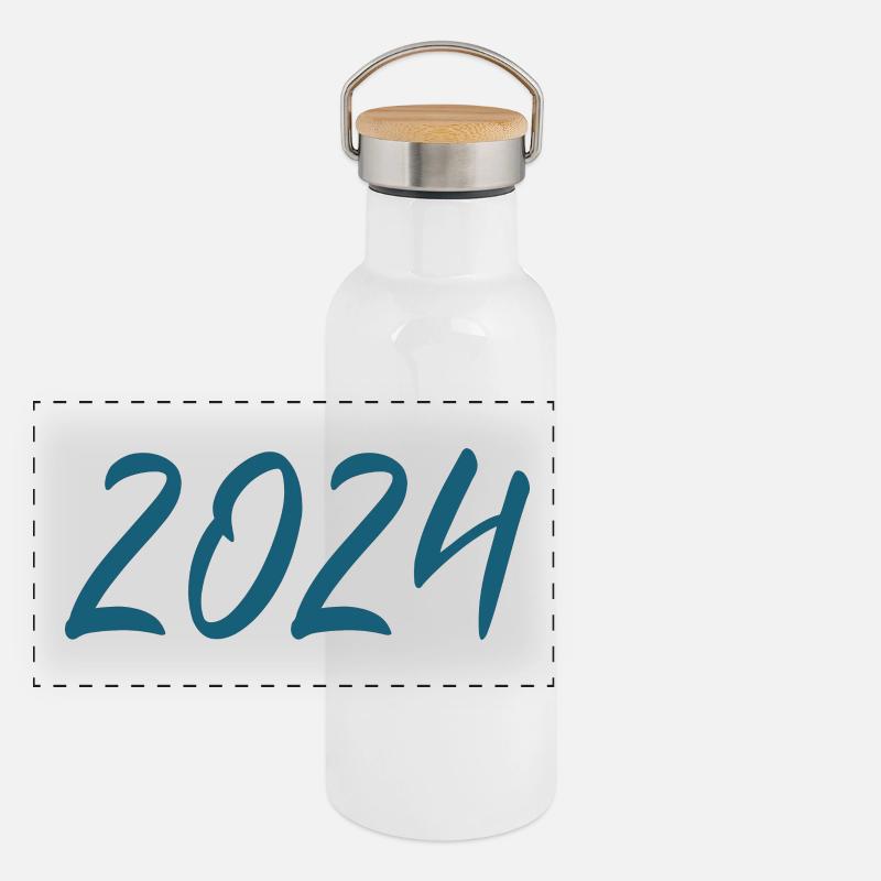 2024 Silvester Neujahr Panorama Thermosflasche mit Bambusdeckel