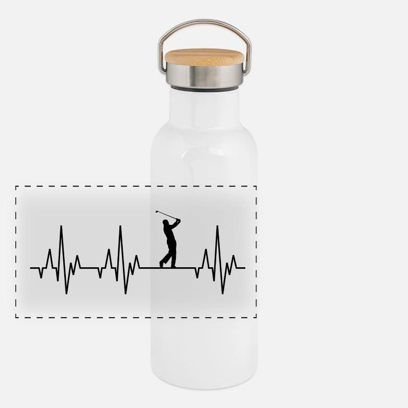 Parcours de golf Heartbeat ECG Golf Golfer Golfer Gourde isotherme avec bouchon en bambou