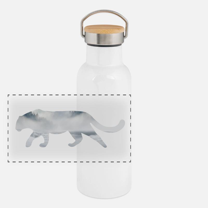 Snow Leopard Panoramic Thermal Bottle with Bamboo Lid