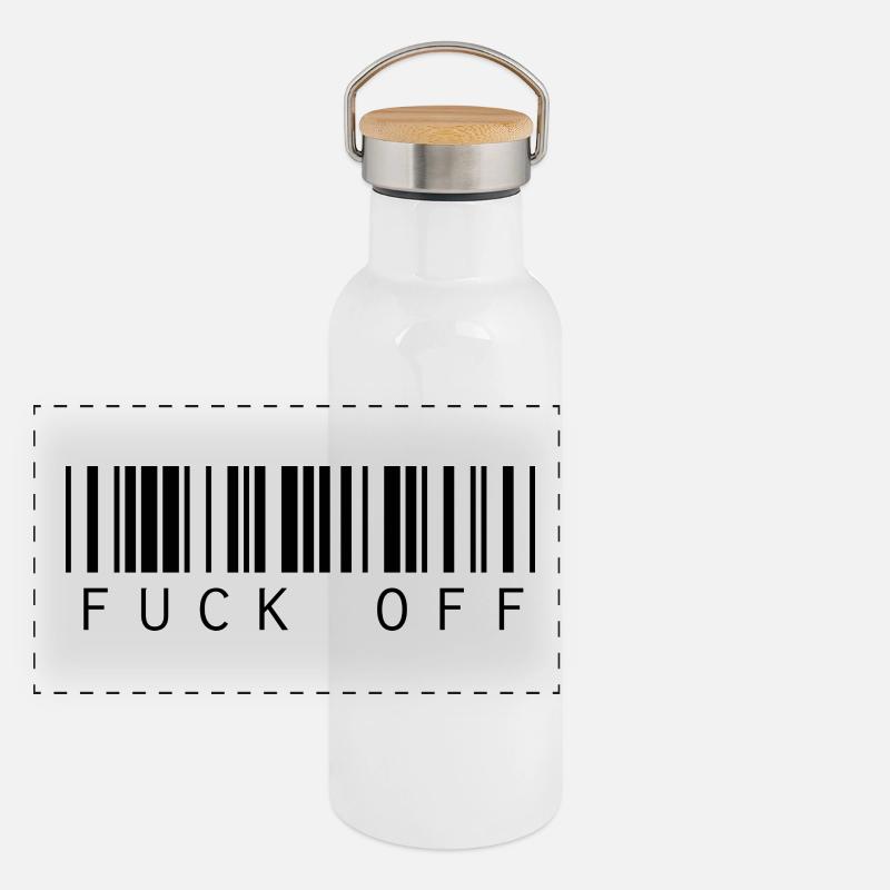 Barcode Strichcode Fuck Off Spruch Panorama Thermosflasche mit Bambusdeckel