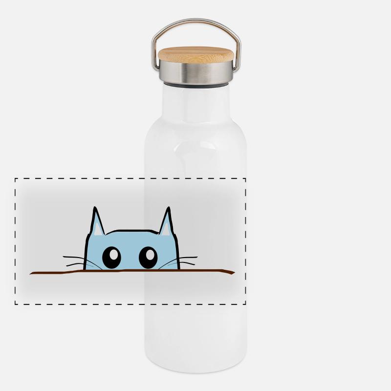 Cat Comic Table Panoramic Thermal Bottle with Bamboo Lid