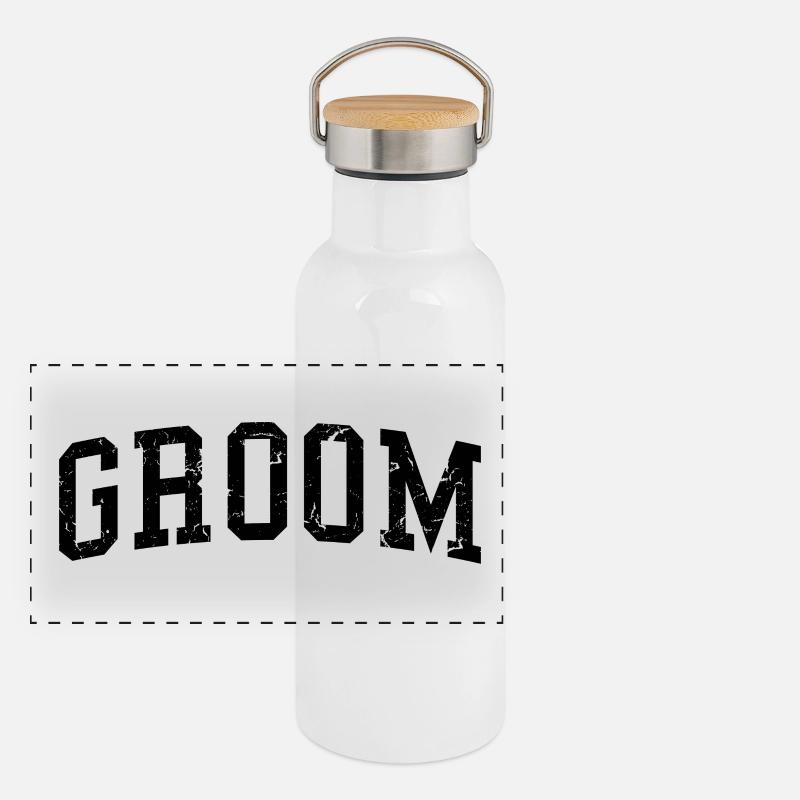 Bräutigam Cool Matching Paar Hochzeitsfeier Ehe Panorama Thermosflasche mit Bambusdeckel