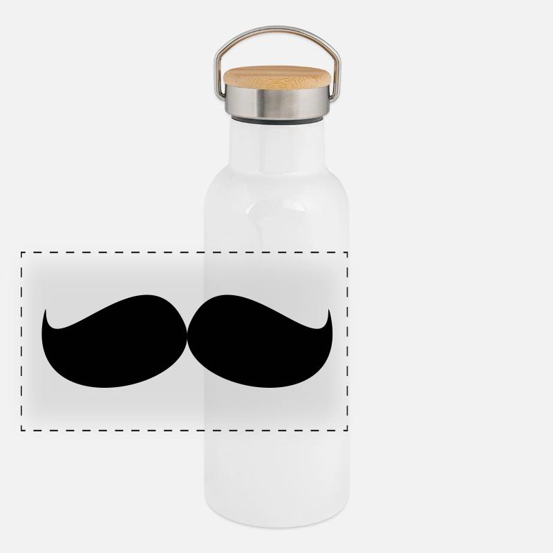 Schnurrbart / Mustache Panorama Thermosflasche mit Bambusdeckel
