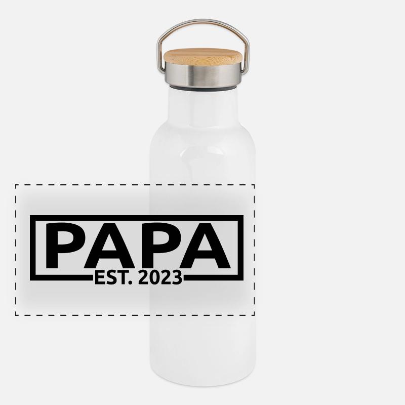 Papa Est. 2023, Dad To Be, Schwangerschaft enthüllen Panorama Thermosflasche mit Bambusdeckel