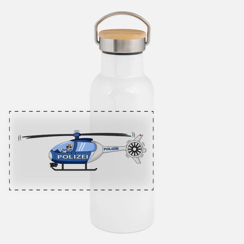 Polizei Hubschrauber Pilot Panorama Thermosflasche mit Bambusdeckel
