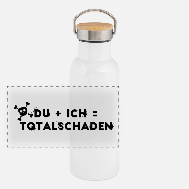 DU + ICH = Totalschaden Panorama Thermosflasche mit Bambusdeckel