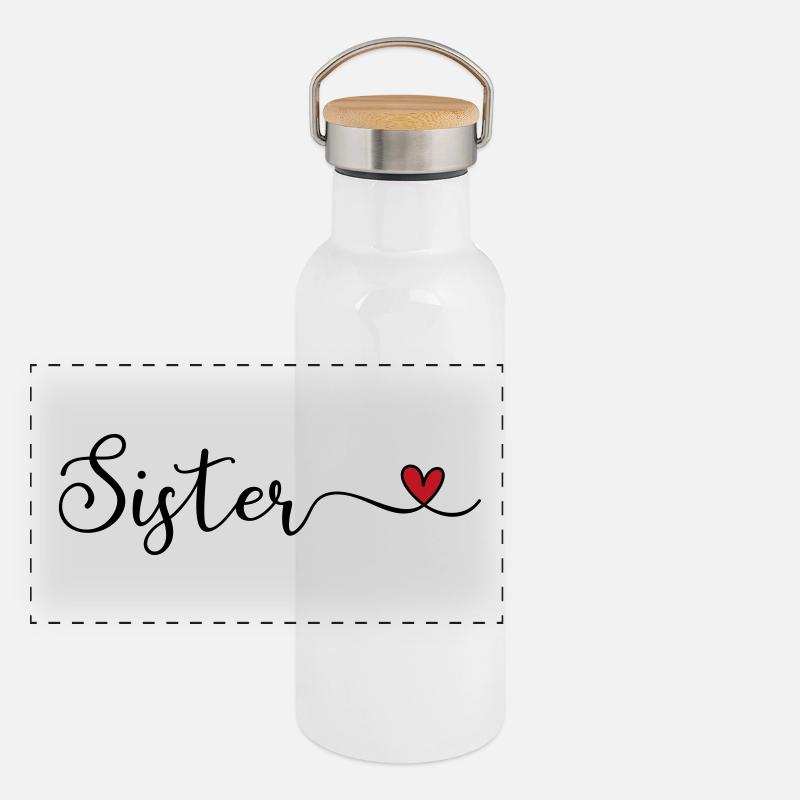 Schwester - Panorama Thermosflasche mit Bambusdeckel - Weiß