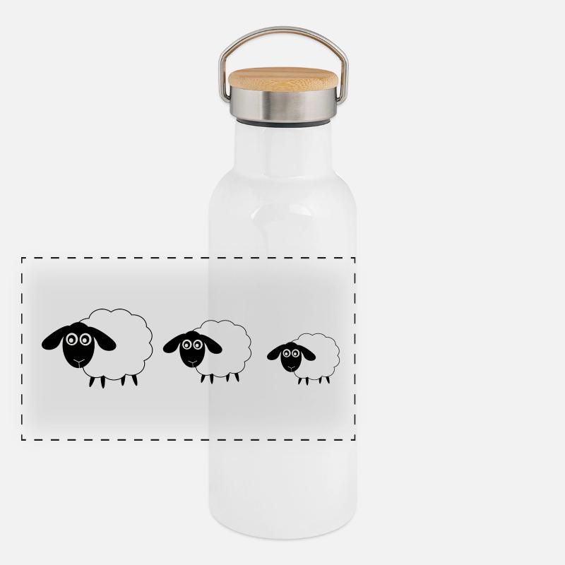 Schafe Schäfchen Lamm Panorama Thermosflasche mit Bambusdeckel