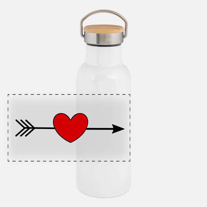 Rotes Herz, Valentinstag Panorama Thermosflasche mit Bambusdeckel