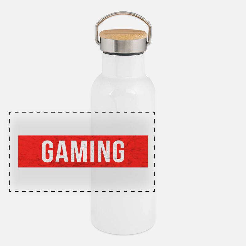 Gaming - Roter Block Scratch Panorama Thermosflasche mit Bambusdeckel