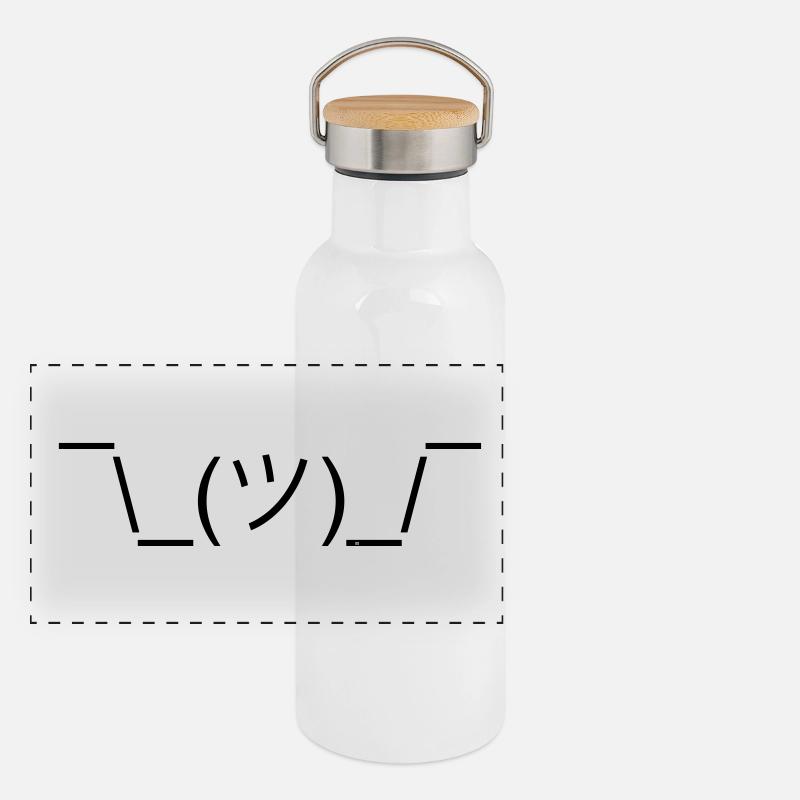 Shruggie Emojicon Design. Geschenk. Geschenkidee Panorama Thermosflasche mit Bambusdeckel