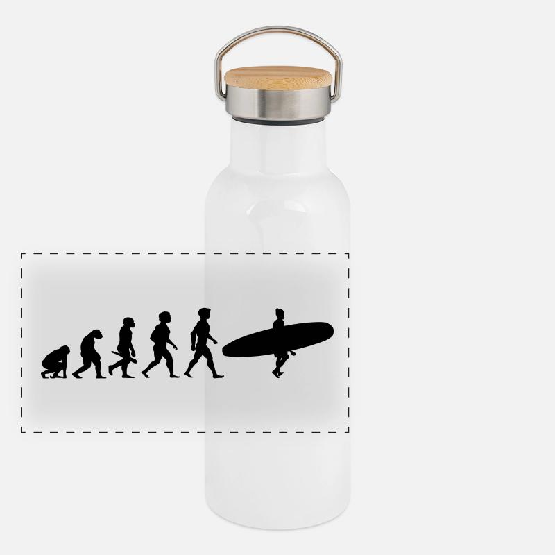 Evolution Surfing Surfer Surfboard Wellenreiten Panorama Thermosflasche mit Bambusdeckel