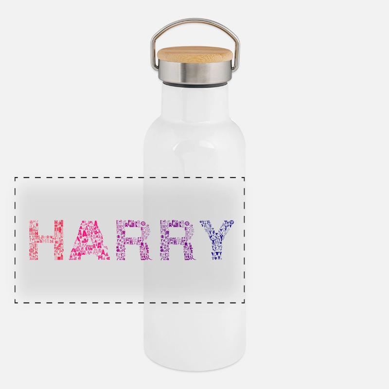 Harry Brief Name Panorama Thermosflasche mit Bambusdeckel