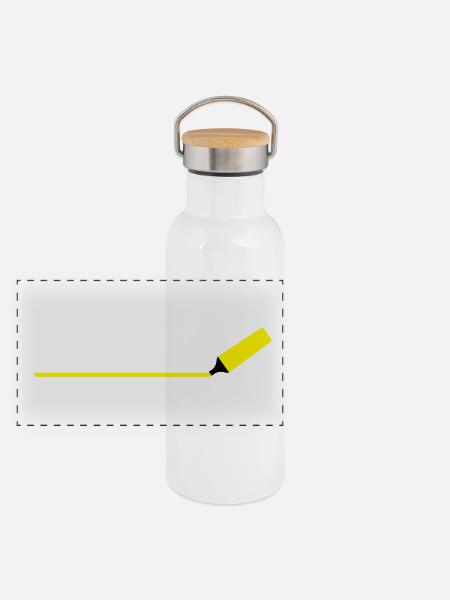 Textmarker mit Linie - Panorama Thermosflasche mit Bambusdeckel - Weiß
