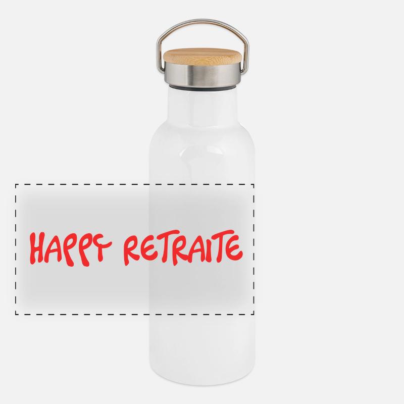 RETRAITE. RETRAITE. RETRAITEE. SENIOR. MAMIE. PAPY Gourde isotherme avec bouchon en bambou