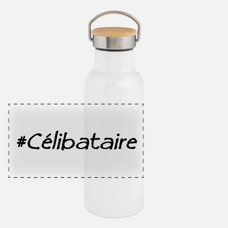 CELIBATAIRE. HUMOUR. SAINT VALENTIN. JE T'AIME Gourde isotherme avec bouchon en bambou