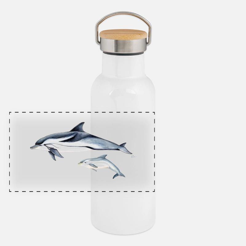 Dolphin Liste - Striped dolphin - dauphin Panorama Thermosflasche mit Bambusdeckel