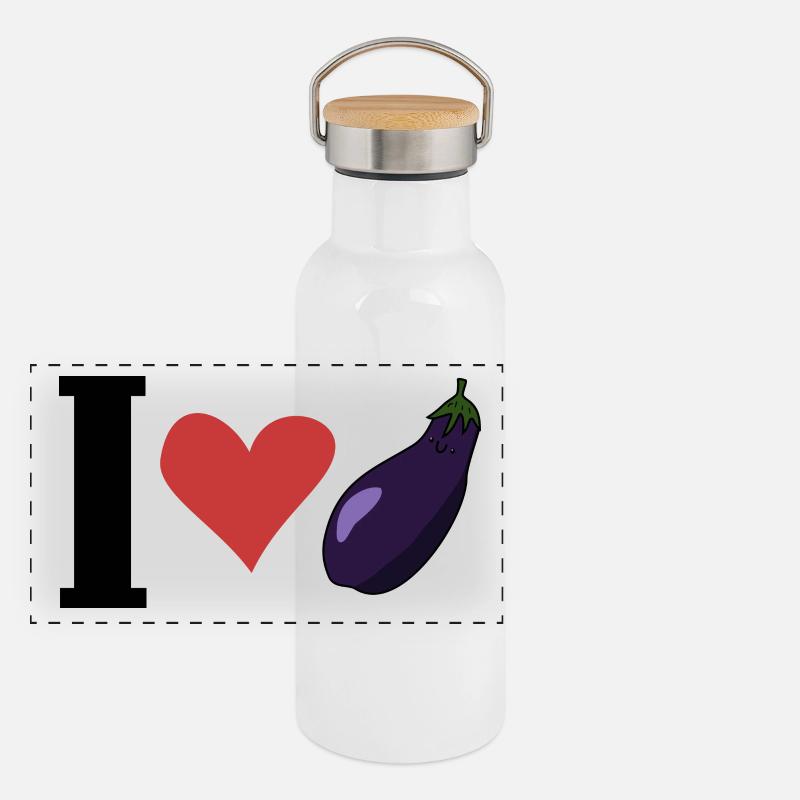 Ich liebe einen Eierplanten Panorama Thermosflasche mit Bambusdeckel