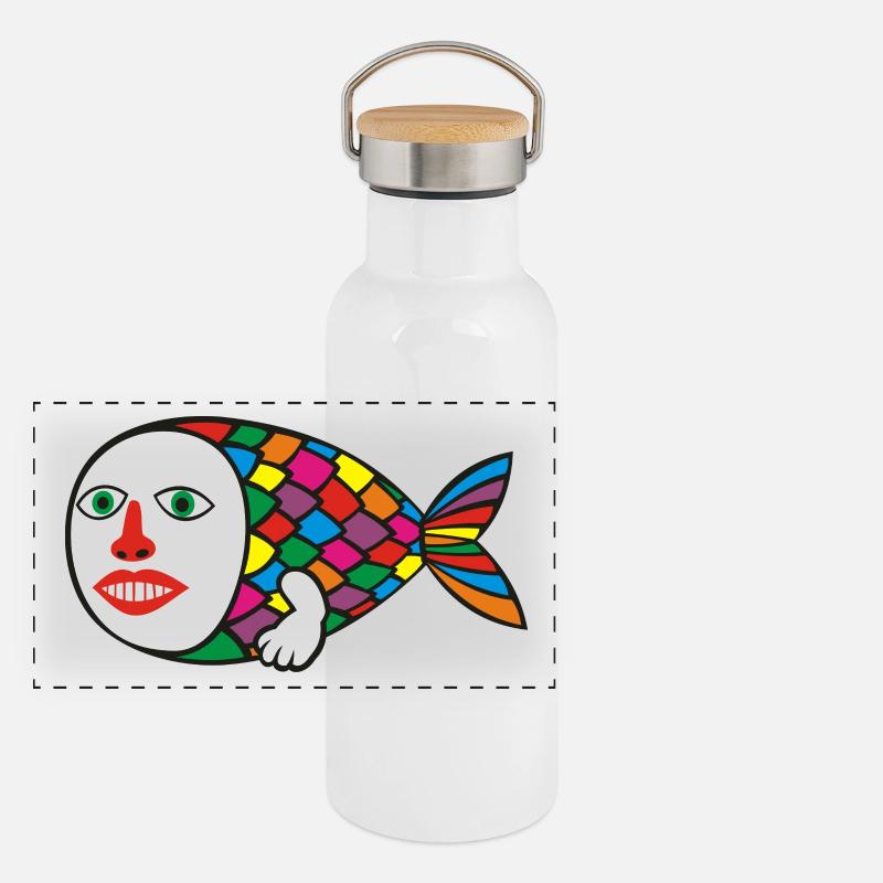 Poisson humain Gourde isotherme avec bouchon en bambou