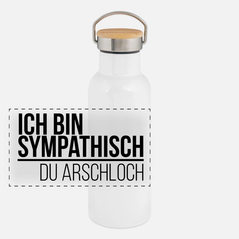 ich bin sympathisch du Arschloch Panorama Thermosflasche mit Bambusdeckel