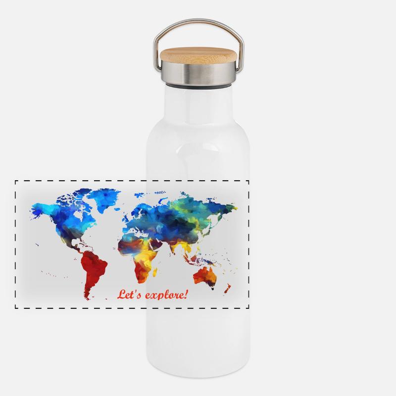 Permet d'explorer! carte du monde Gourde isotherme avec bouchon en bambou
