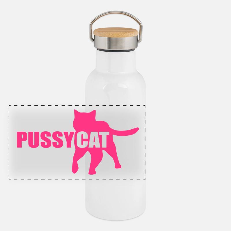 Pussycat cat kitty vector graphic Panoramic Thermal Bottle with Bamboo Lid