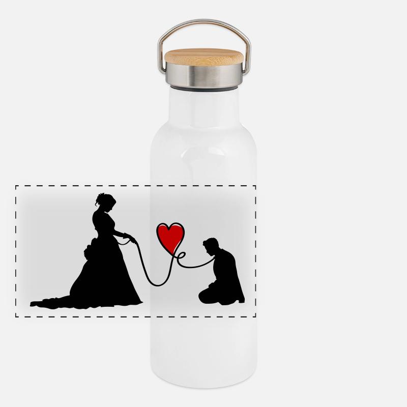 Hochzeit Paar Brautpaar Lustig Panorama Thermosflasche mit Bambusdeckel
