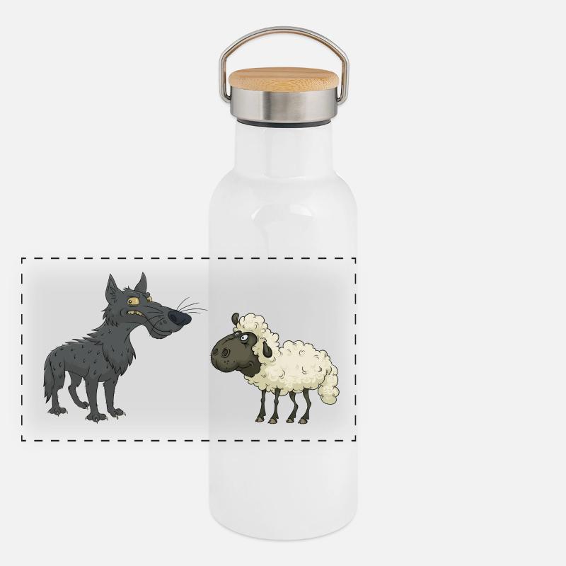 Wolf Schaf Panorama Thermosflasche mit Bambusdeckel