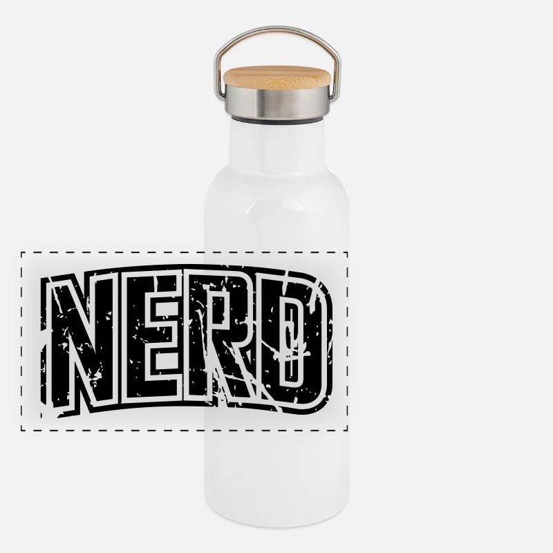 Nerd Vintage distressed Schriftzug Panorama Thermosflasche mit Bambusdeckel