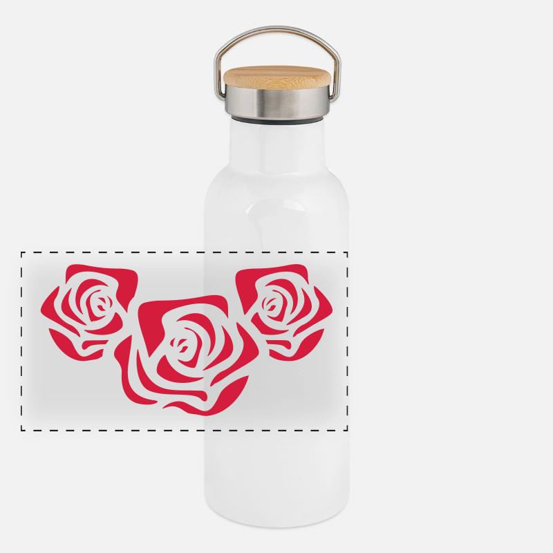 rote rosen Panorama Thermosflasche mit Bambusdeckel