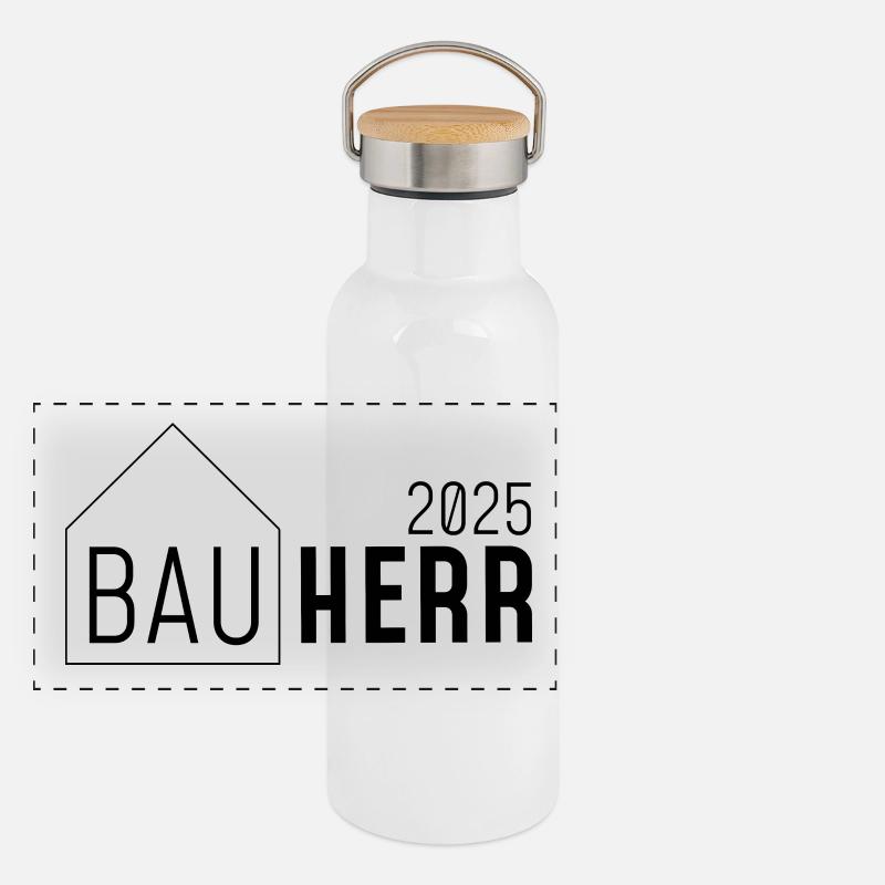Bauherr 2025 - mit Haus Panorama Thermosflasche mit Bambusdeckel