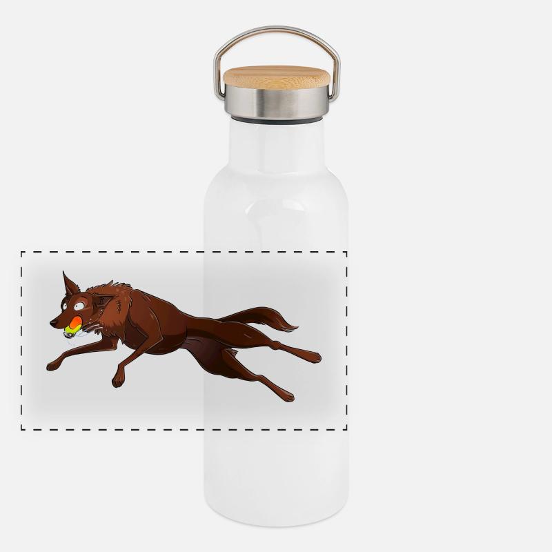 Kelpie Flyball Panorama Thermosflasche mit Bambusdeckel