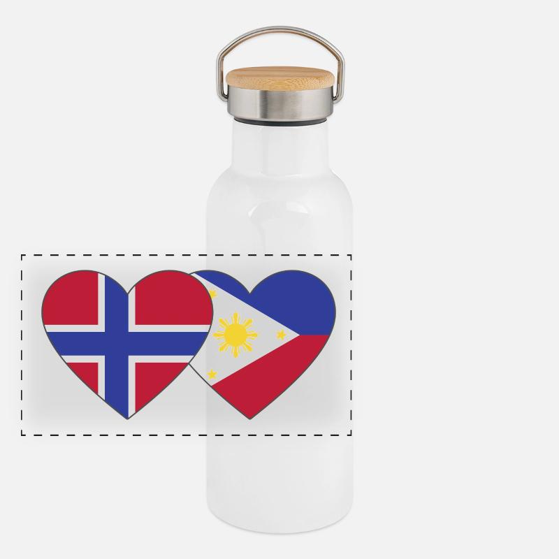 Norvège Philippines Drapeau Coeur Gourde isotherme avec bouchon en bambou