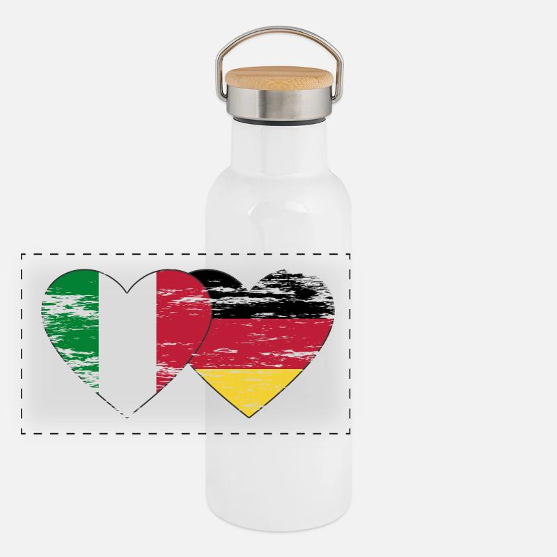 Italy Germany Flag Heart used Panoramic Thermal Bottle with Bamboo Lid