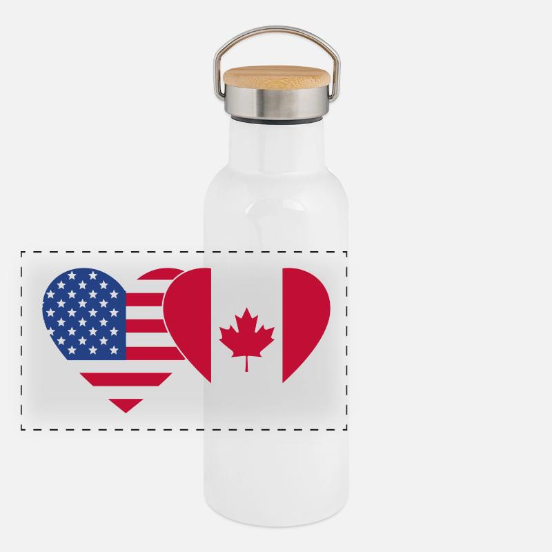 Drapeau des États-Unis Canada Coeur Gourde isotherme avec bouchon en bambou