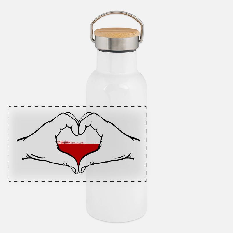 Poland Flag Heart Shape Panoramic Thermal Bottle with Bamboo Lid