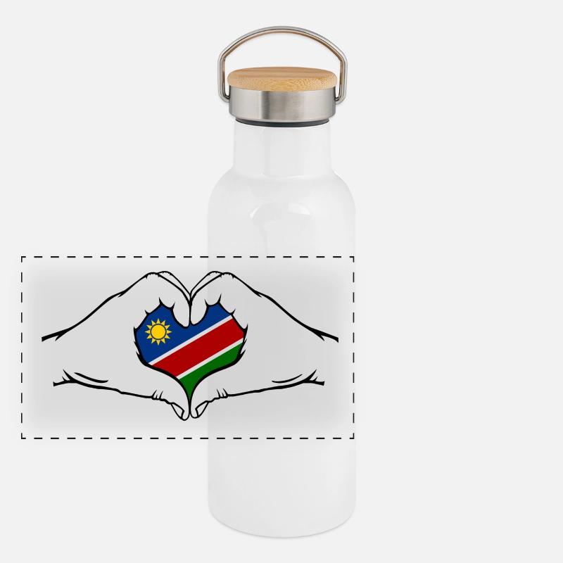 Namibia Flagge Herzform Panorama Thermosflasche mit Bambusdeckel
