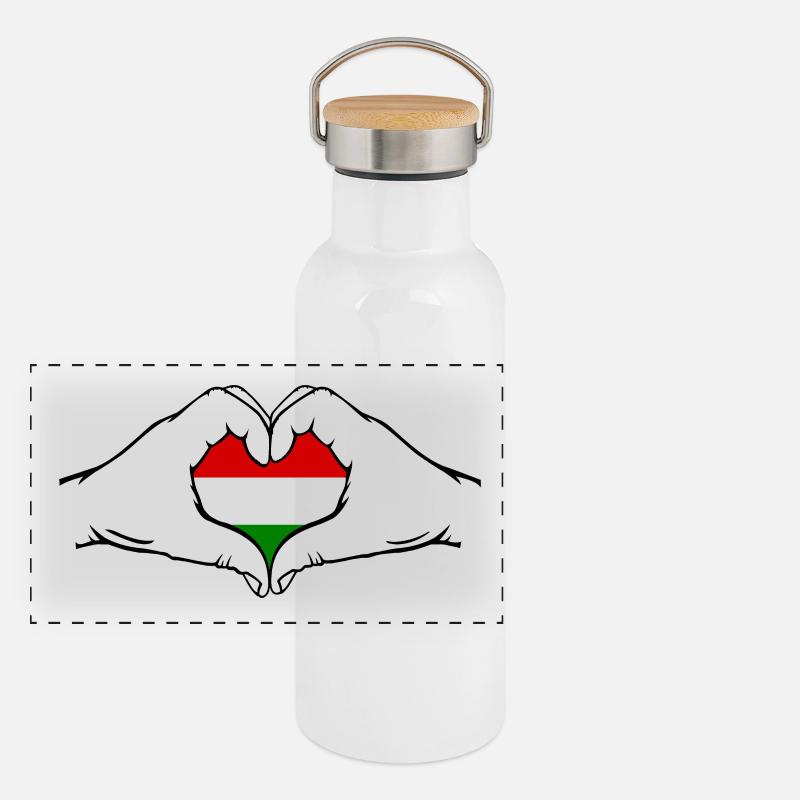 Drapeau de la Hongrie en forme de coeur Gourde isotherme avec bouchon en bambou