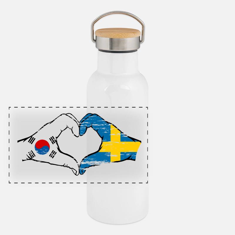 Corée du Sud Suède Mains Forme de Coeur Utilisé Gourde isotherme avec bouchon en bambou