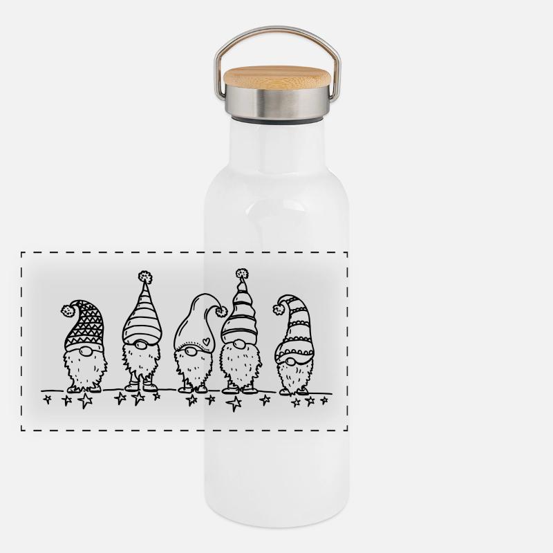 5 petits lutins aux chapeaux pointus Gourde isotherme avec bouchon en bambou