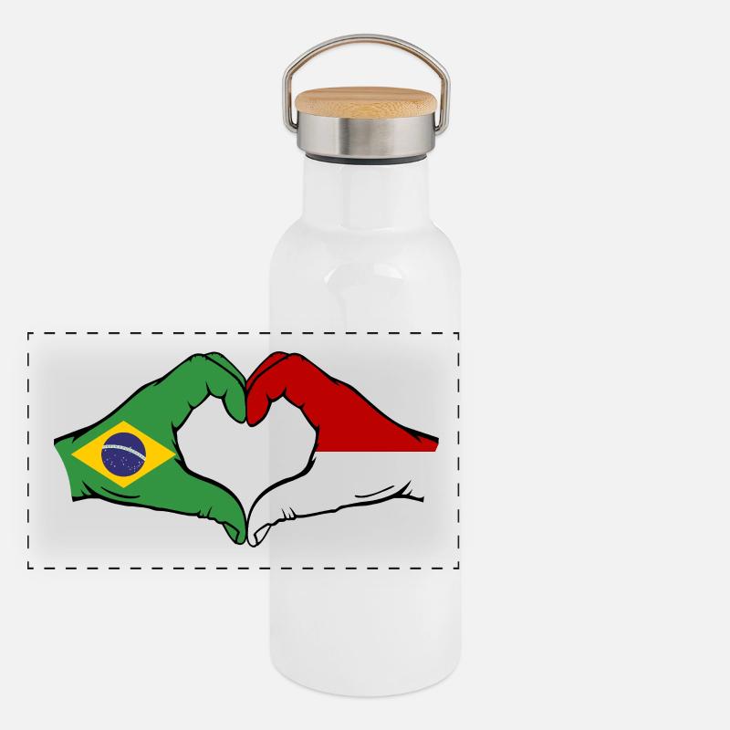 Brésil Monaco Drapeau Main Coeur Forme Gourde isotherme avec bouchon en bambou