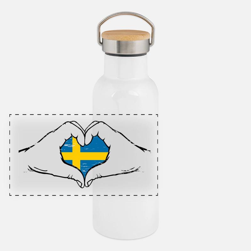 Sweden flag heart used Panoramic Thermal Bottle with Bamboo Lid