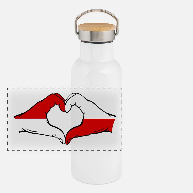 Drapeau de Monaco Pologne main coeur Gourde isotherme avec bouchon en bambou