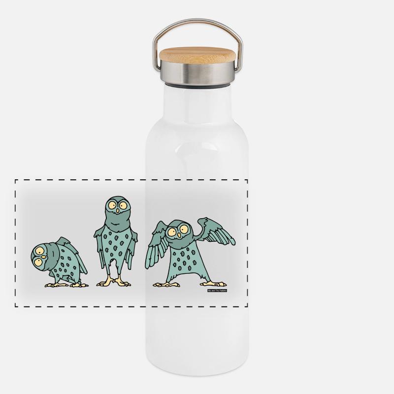 Owls - Turquoise Panoramic Thermal Bottle with Bamboo Lid